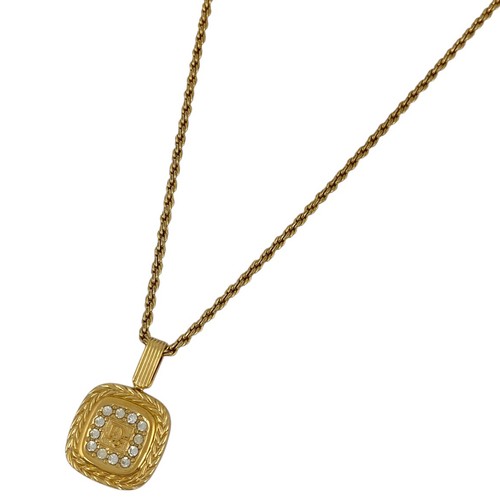 Collana Christian Dior logo strass collana placcato oro donna