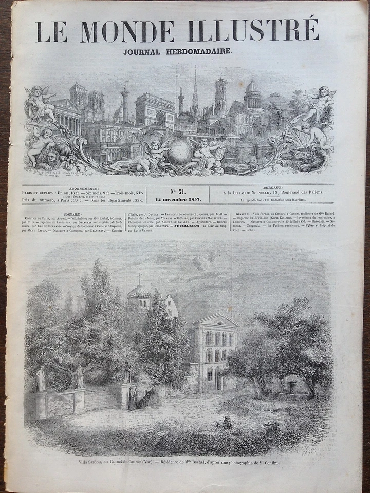Le Monde Illustre 1857 No 31- the Villa Sardou, To Cannet of Cannes (Var) - Image 1 of 1