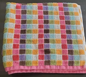 Vintage Bath Towel - PERI - 100% Cotton - Multicolor Checked Pattern - 26" x 52" - Bild 1 von 9