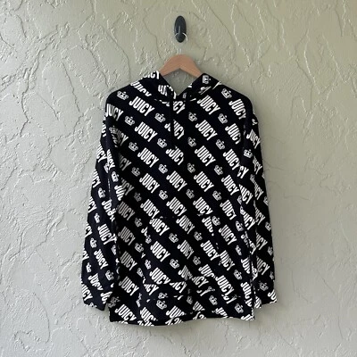Juicy Women’s Medium Black & White All Over JUICY & Crown Long Sleeve Hoodie NWT - Image 1 of 4