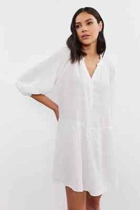 VELVET By Graham & Spencer Vonnie Woven Linen Mini Dress White S $258 H10 - Picture 1 of 5