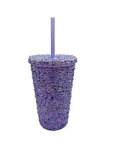 NEW SHINE CUP 16 OZ PURPLE PEARL DOUBLE WALL GLITZY TUMBLER WITH STRAW FREE SHIP - Picture 1 of 1