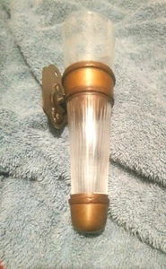 RARE "Antique Sconce Brass Holder Etched Crystal Vase French Limo"  early 1900's - Picture 1 of 6