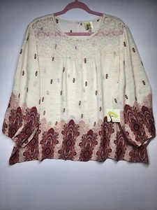 Anthropologie Damen Fig and Flower 3/4 Ärmel Blumen Chiffon Top 3X - Bild 1 von 20