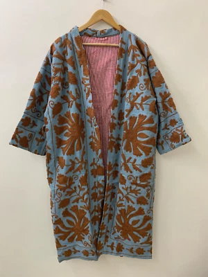 Kimono largo de algodón étnico bordado floral | Regalo para ella | Chaqueta larga Foto 1 de 4