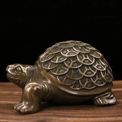 7.2" China manual Fine carving copper turtle statue - Image 1 of 4