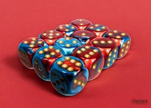Dados Géminis Chessex D6 16 mm x 12 - 26662 rojo-verde azulado/oro - Imagen 1 de 3
