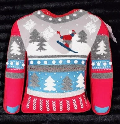 Cynthia Rowley Navidad Suéter Forma Almohada 17" Esquí Pistas Polvo Invierno Foto 1 de 4