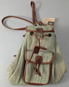Barganza Backpack Green Woven Fabric Leather Trim tylish Designer Bag NWT - Picture 1 of 11