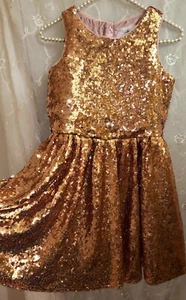 DISNEY Sz 11 / 12 Belle Sequin Gold Rose Sleeveless Party A-Line Girls Dress - Picture 1 of 7