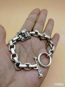 ChineseTibet Noble Miao Silver Hand Carving Skull Statue Bracelet - Picture 1 of 10