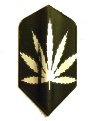Amerithon Dart Flights - 5 Silver & Black Marijuana Pot Leaf Slim Sets USA made