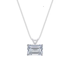 IGI F/ VS 1 Ct Emerald Cut Lab Grown Diamond East-West Necklace 14K White Gold - Picture 1 of 2