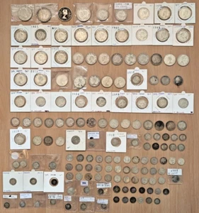 lot of old Canadian silver coins - 5c, 10, 25c, 50 cent & dollars - Canada lot - Picture 1 of 21