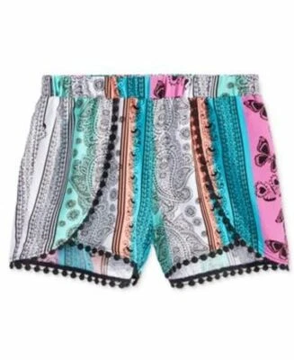 Epic Threads Girls Geo-Print Pom-Pom Shorts Black Bright White Size 5 - Image 1 of 2