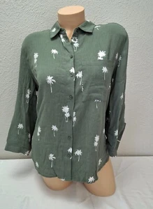 Market & Spruce oliv Palme Rollärmel Kragen Shirt Bluse Top X-Large XL - Bild 1 von 7