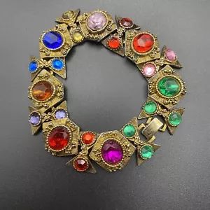 70s MOGHUL Gripoix Glow Etruscan Egyptian Bracelet Vintage Runway - Picture 1 of 8