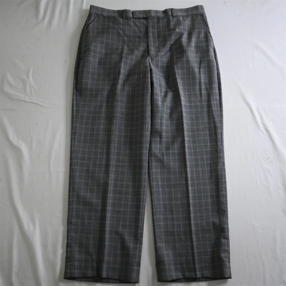 Austin Reed 36x30 Gray Plaid Windsor Woolens 100% Wool Flat Front Dress Pants - Image 1 of 4