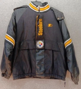 VTG Starter ProLine Pittsburgh Steelers 1/4 Zip Windbreaker Jacket Size L Hoodie - Picture 1 of 12