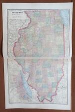 1907 ILLINOIS MAP in 2 Separate Sections, Original Engraving, George Cram Atlas