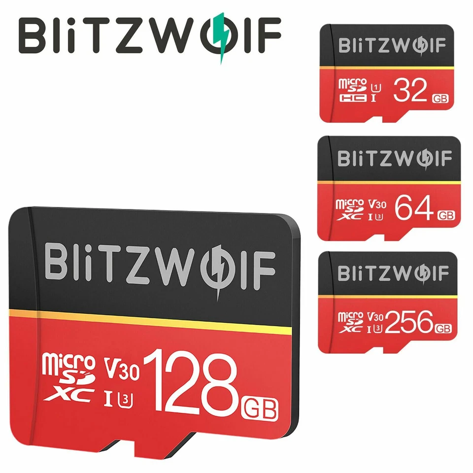 BlitzWolf Class 10 V30 1080p FHD 32GB 64GB 128GB 256GB Micro SD TF Memory Card - Image 1 of 4