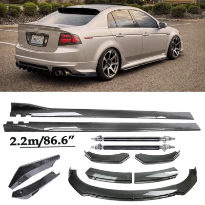 Carbon Fiber Front Bumper Lip Spoiler & Side Skirt For Acura TL 2004-2008 T Foto 1 de 4