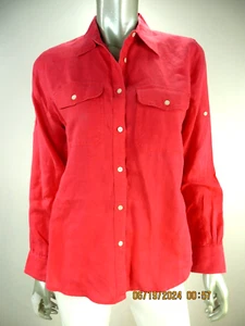 LAUREN RALPH LAUREN SZ M 100% Linen Pink Buttoned Pockets Shirt Blouse Top - Picture 1 of 15