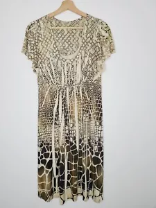 One World Damen Kleid braun beige Print Flatterärmel Empire Taille Größe Large - Bild 1 von 8