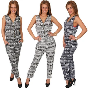Overall Jumpsuit Einteiler Hosen Anzug Elefant Aztec Reißverschluss Stretch - Bild 1 von 4