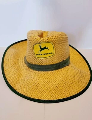 Vintage John Deere Farm Yellow 4 Legged Deer Adult Small Straw Hat RARE - Image 1 of 4
