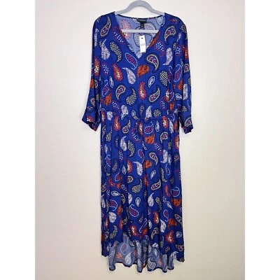 NWT Lane Bryant Blue Paisley Floral Print Midi Dress Tie Waist Size 14/16 - Image 1 of 4