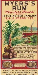 1930's Original MYERS'S RUM Sugar Wharf JAMAICA Colorful LABEL - Picture 1 of 2