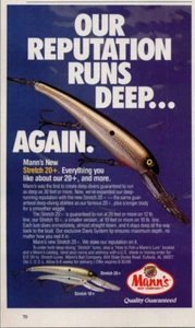 1989 Mann's Stretch 20 + Fishing Lure print Ad Old Fishing Lures  - Picture 1 of 2
