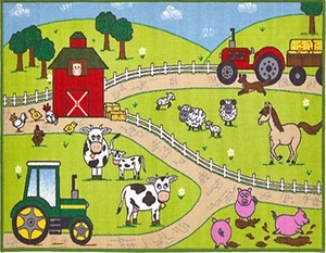 kids Play Rug Animals Farm Cow Horse Chicken Tractor Sheep Pig Tree Barn Fun - Picture 1 of 7