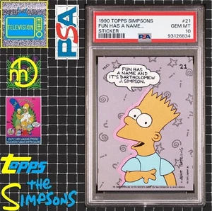 1990 Topps Simpsons Sticker - #21 Fun Has a Name / Bart Simpson - PSA 10 GEM MT - Picture 1 of 4