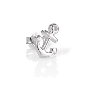 Sterling Silver Mens Single Anchor Ear Stud Earring / Anchors / Sailors / Navy - Picture 1 of 8