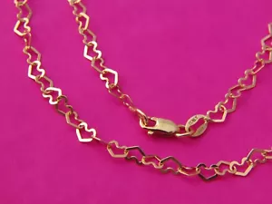 Solid 14K Yellow Gold 3MM HEART Collar de cadena REAL 14kt gold Collar - Imagen 1 de 6