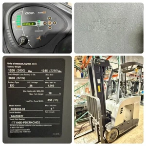 2014 Crown Forklift RC5530-30, Narrow Aisle, Fully Functional, No Battery - Picture 1 of 5