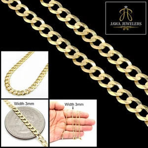 "Collar de cadena con eslabones bordillos cubanos de oro amarillo de 14 K liso de 3 mm para hombre y mujer de 18""-24" - Imagen 1 de 7