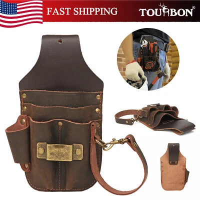 TOURBON Workshop Small Maintenance Tools Carrier Belt Pouch Buffalo Hide Leather