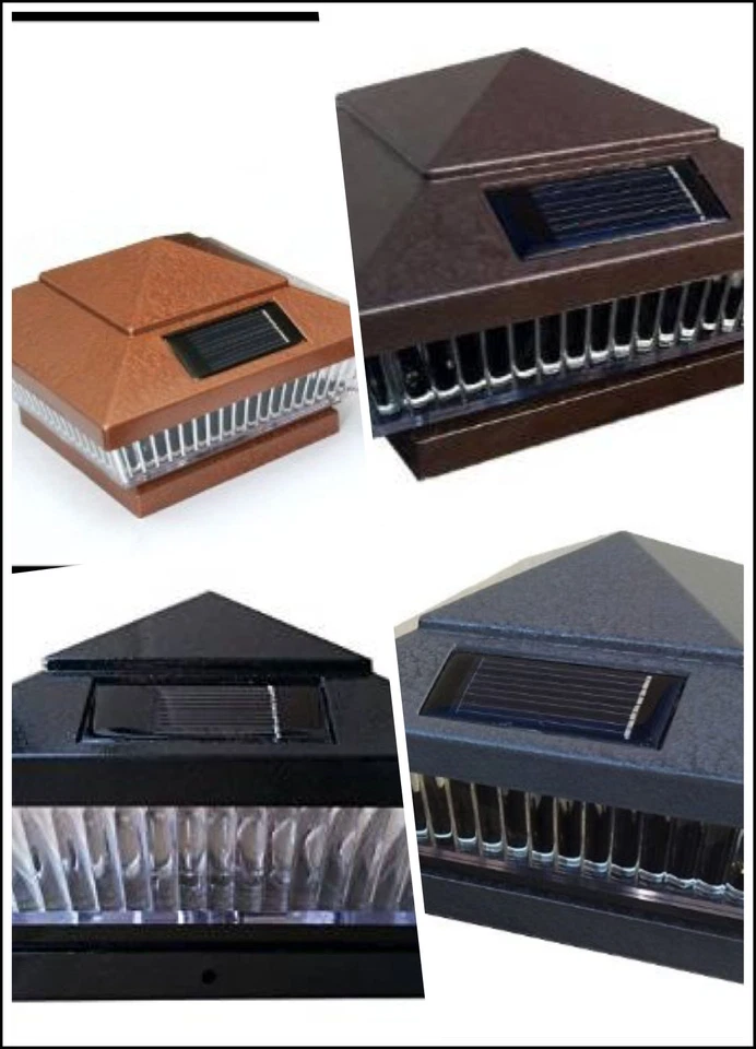 6-Pk Solar HAMMERED BROWN/BLACK/GREY/BRONZE Cap LED Light For 6x6,5x5,4x4 Post - Image 1 of 1