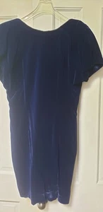 Vintage Datiani Blue Velvet Dress With Back Satin Bow $300 Value - Picture 1 of 6