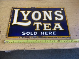 VINTAGE LYONS TEA ENAMEL SIGN, DOUBLE SIDED 380 X 230 ORIGINAL PERIOD SIGN - Picture 1 of 7