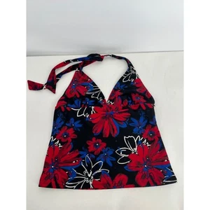 Catalina Floral Halter Top Sleeveless Swim Tankini Top Red Blue Black Sz 8-10 - Picture 1 of 8