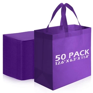 50 Pieces Reusable Totes Bag Bulk Shopping Bags Non Woven Grocery handbag wit... - Picture 1 of 7