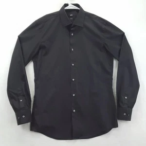 Hugo Boss Dress Shirt Mens 15.5 39 Black Slim Fit Easy Iron Long Sleeve Getzner - Picture 1 of 13