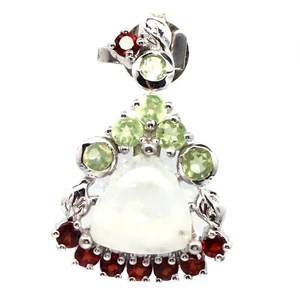 925 Silber 8 x 8 Mm. Blau Regenbogen Mondstein, Peridot & Granat Handgefertigt - Bild 1 von 4