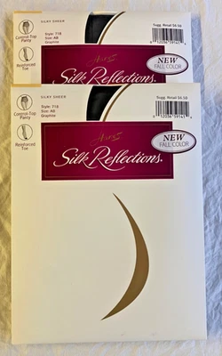 De colección (2) Par Hanes Silk Reflections 718 Sedoso Transparente GRAFITO Control Top Talla AB Foto 1 de 2