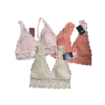 H&M Bralette de Encaje Lote de 3 NUEVO Rosa Coral Crema Talla M Talla 6 Acolchado Forrado Foto 1 de 4
