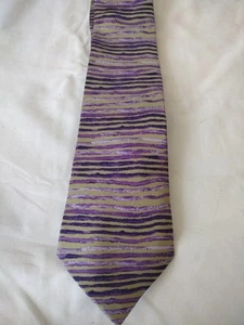 KEN DONE Australia Seidenkrawatte lila/gold gestreift - Bild 1 von 3